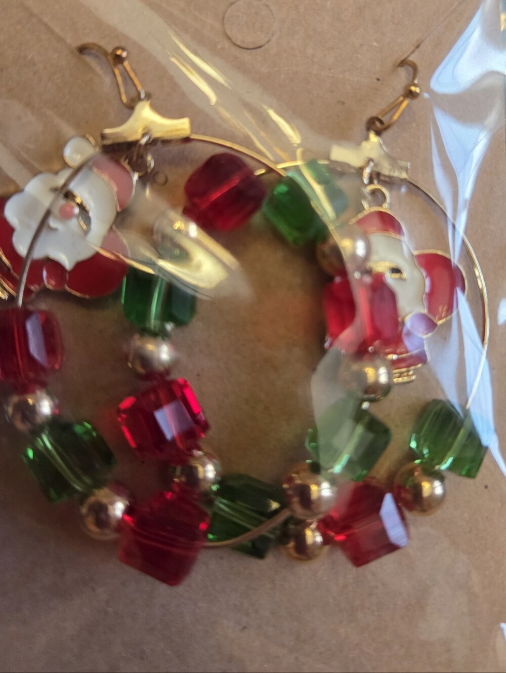 Festive Red & Green Beaded Hoop Earrings